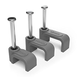 10 mm Flat Grey Nail Clamps (Pack of 100) Wire Clamps for Organising Electric, Cat 5/6/7, 6P4C 8P8C, Rj11 Rj45 Phone, Optical Flat Patch Network Ethernet Internet Lines