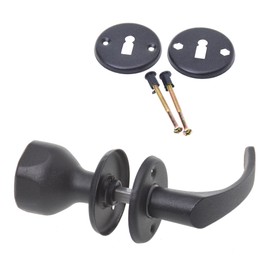 Aqbau® Door Handle with Door Knob & Rosette BB | Button Push | Door Knob | Knob (Black)