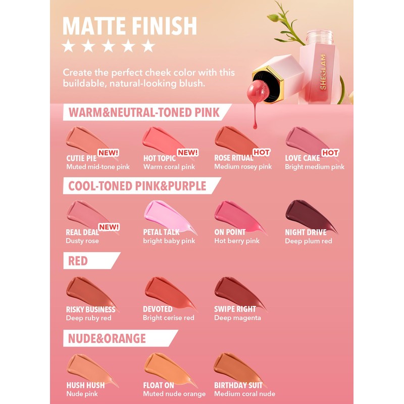 SHEGLAM Color Bloom Liquid Blush Makeup for Cheeks Matte Finish