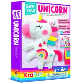 KRAFUN Beginner My First Unicorn Sewing Kit for Kids Art & Craft, Doll Plushie Animal, Instructions & Plush Felt Materials for Learn to Sew, Embroidery, Age 7 8 9 10 11 12