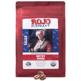 Rojo Elephant Betsy Ross Handcrafted Ground Coffee, Made From 100% Arabica Beans, Premium Dark Roast, Smooth, Rich Flavor, USDA Organic, 11 0z Pack