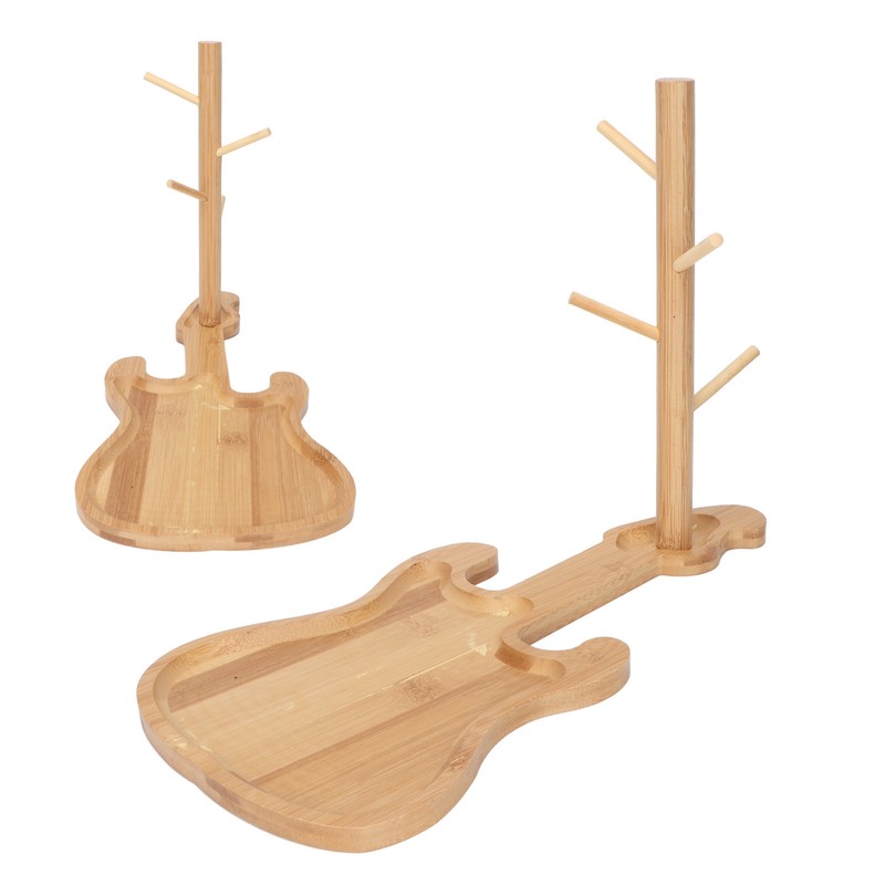 Key Storage Tray Wood Modern Guitar Shaped Base Jewelry Key