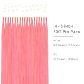 WENNALIFE I Tip Hair Extensions Human Hair, 50g 100s 14 Inch Light Pink Remy Itip Human Hair Extensions Invisible Itips Straight I Tips Fusion Extensions Real Human Hair
