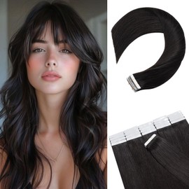 Rich Choices Tape in Hair Extensions Human Hair, 40pcs 100g 100% Remy Tape Hair Extensions Real Human Hair,Seamless Balayage Skin Weft Tape in Hair Extension 16 Inch #1B Natural Black
