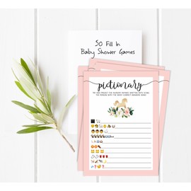 Inkdotpot Pack of 50, Girl Baby Shower Party Collection, Pictionary Baby Shower Party Games, Activities, Decorations, Unicorn Theme Party Supplies