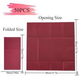 Disposable Cloth Like Napkins Built-in Flatware Pocket, PHUNAT 50PCS Pocket Napkins, Prefolded for Silverware, Wedding Party Linen Feel Ruby Color Napkins, Airlaid Quality Napkins 40 * 40cm