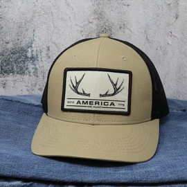 Rural Cloth America We Hunt Patch Snapback Hat, Adjustable Mesh Baseball Cap, Embroidered Trucker Hat for Men & Women, Outdoor Cap for Fishing, Hunting & More, One Size, We Hunt Deer - Pewter/Black