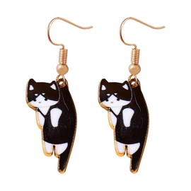 Cat Earring for Women Girls Kawaii Aesthetic Funny Cartoon Kitten Alloy Drop Dangle Earrings Animal Earring Jewerly Birthday Christmas Gifts for Teen Girls (black)