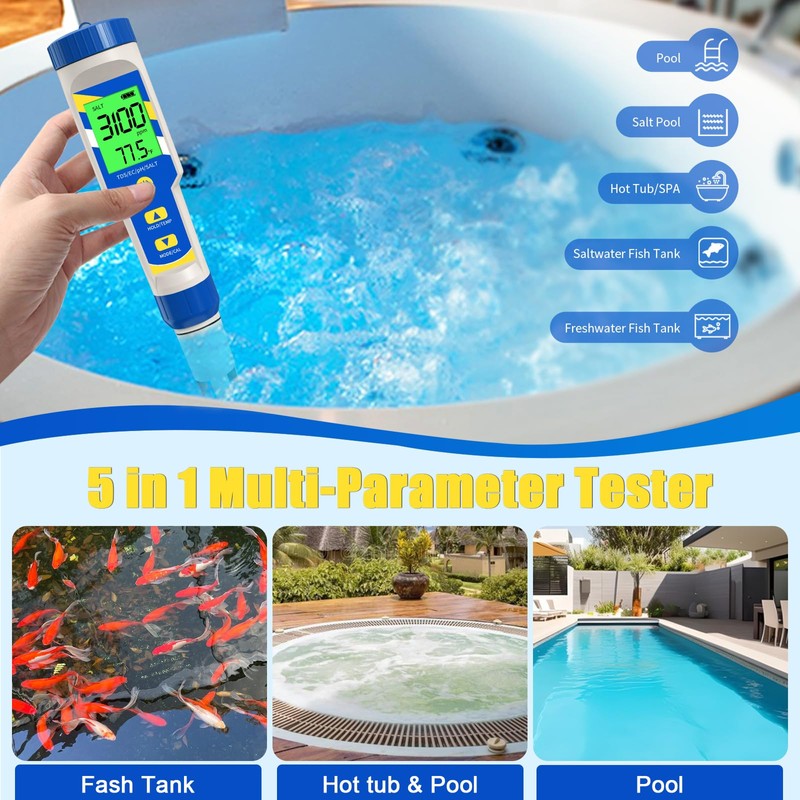 Yewhick Pool Salt Tester pH Meter, Digital 7 in 1