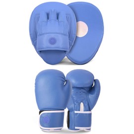 Lions Children's Boxing Gloves and Pads Set - Ideal for Sparring Punching Martial Arts Punch Bag Training Workout Gym Fitness Workout Hook and Jabs Mitts (6oz, Plain-Blue)