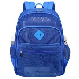 Mesh Bacpack Heavy Duty for School, Lightweight See Through College Backpack for Work Beach Sports (Blue)