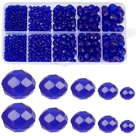 SUNNYCLUE 780Pcs 5 Sizes Blue Glass Beads Bulk Faceted Crystal Beads 2mm 4mm 6mm 8mm 10mm Rondelle Briolette Electroplate Loose Beads for Jewelry Making DIY Crafts Necklace Bracelet Earring Beginners