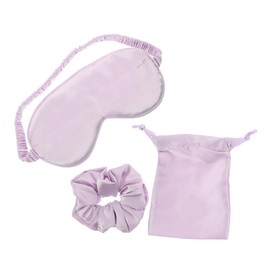 minkissy Soft Faux Silk Sleeping Eye Mask Set Light Blocking Travel Eye Shade Cover with Storage Bag Hair Scrunchie for Deep Sleep for Naps Mobile Use