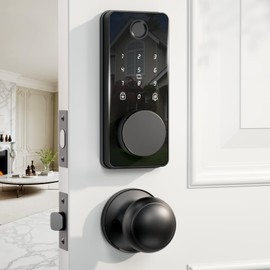 Keyless Entry Door Lock with 2 Knobs, Biquole Fingerprint Smart Lock, Digital Smart Code, Easy Installation, Auto-Locking, Electronic Smart Front Door Lock Set, Matte Black