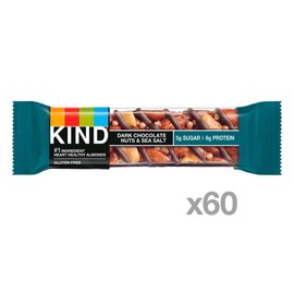 KIND Nut Bars, Dark Chocolate Nuts and Sea Salt, 1.4 Ounce, 60 Count, Gluten Free, 5g Sugar, 6g Protein