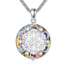 HUKKUN Metatrone's Cube Necklace Sterling Silver Sacred Geometry Seal of Metatron Cube Crystal Pendant Spiritual Connection Jewelry Gift for Men