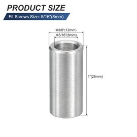 QUARKZMAN Pack of 5 Spacer Sleeves Stainless Steel 8 mm ID x 12 mm OD x 25 mm L 304 Stainless Steel Round Spacers without Thread Columns for Screws 5/16 Inch or M8