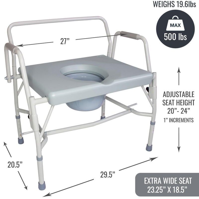 DMI Drop Arm Portable Toilet Commode, Extra-Wide Seat, 500 Pound