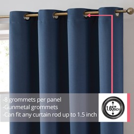 HLC.ME Laurance Full Shaded Short Blackout Curtains - Thermal Insulation Light Blocking Home Theater Grommet Energy Smart Basement Window Drapery Curtains, Set of 2 (Midnight Navy Blue, 52 W x 54 L)