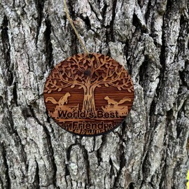 HipFlaskPlus World's Best Friend Two Squirrels and Tree of Life - Cedar Ornament