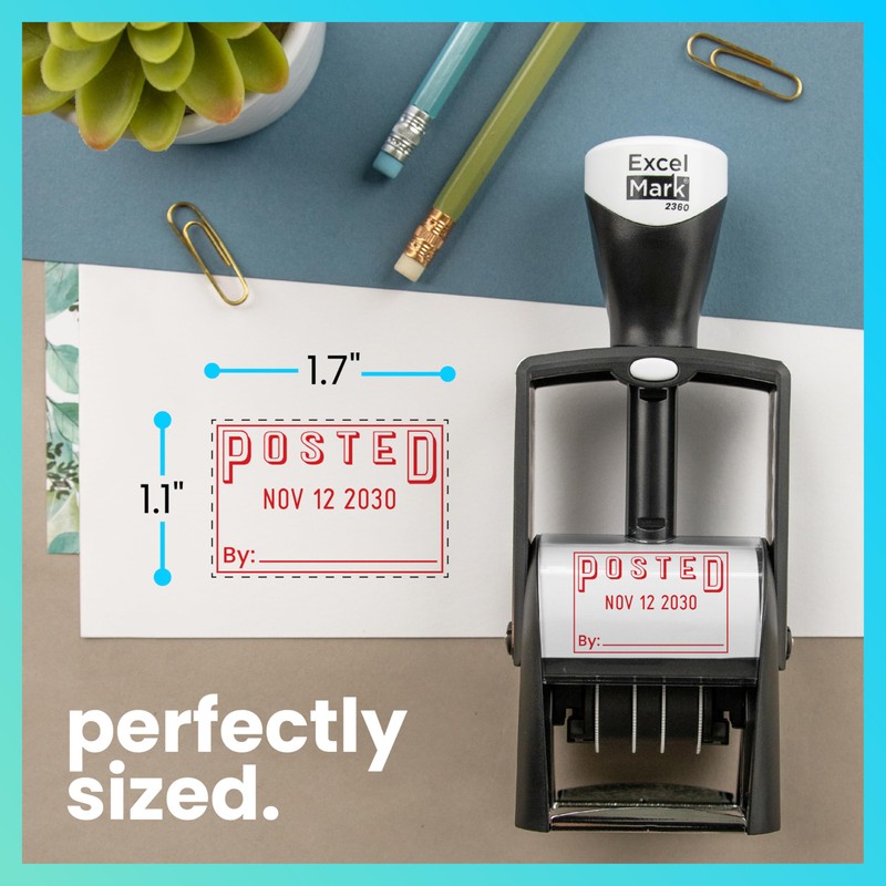 ExcelMark Heavy Duty Self-Inking Date Stamp (Red, Posted)