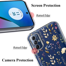 Unov Case Compatible with Moto g Play 2023 g Power 2022 g Pure 2021 Clear with Flower Floral Golden Girly Design Soft TPU Shock Absorption Slim Embossed Pattern Protective Back Cover