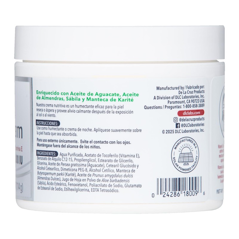 De La Cruz Vitamin E Cream FRAGRANCE FREE Moisturizer for