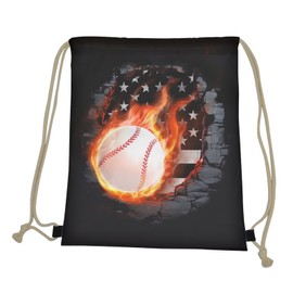 Mumeson Drawstring Backpack Lightweight Gym Sport Bag With Adjustable Strap, Baseball American Flag Print