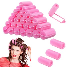 JALCH 32-Piece Foam Sponge Hair Rollers - 30mm Mini Soft Sleep-in Curlers, Gentle Hair Styling Tools for Effortless Curls Suitable for Various Hair Types and Lengths（Pink）