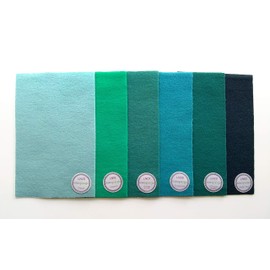 Sue Spargo 1/64 Cuts of Merino Wool Fabric, Pack of Six Colors - Teals