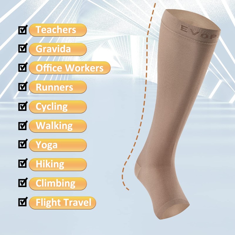 EVOPLECI 15-20mmHg Open Toe Compression Socks Skin Toeless Compression Socks