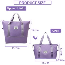 INVODA Travel Duffel Bag For Women and Men Waterproof Expandable Weekender Overnight Bag Carry on Tote Bag Dry Wet Separation Swim Sports Travel Gym Bag (Purple)