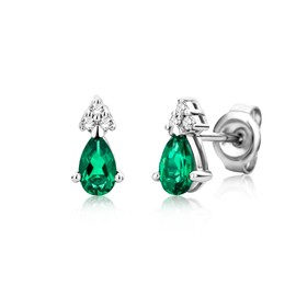Miore MG9195E 9 ct White Gold 0.04 ct Diamond and Emerald Stud Earrings