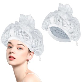 KSJEHW Net Plopping Cap for Curly Hair, Dry Caps for Curly Hair, Hair Net Plopping Hood with Adjustable Drawstring, Net Plopping Cap for Drying Curly Hair (White)