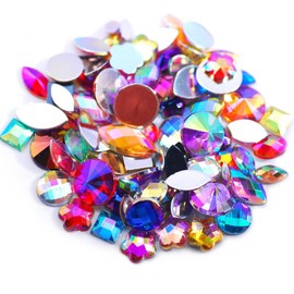 1000pcs Mixed Sizes AB Craft Gemstone Flatback Acrylic Rhinestones Face Gems Jewels for DIY Costume Making Cosplay Clothes Nail Crafting Embellishments Gems Decorations (00 Mixed AB)