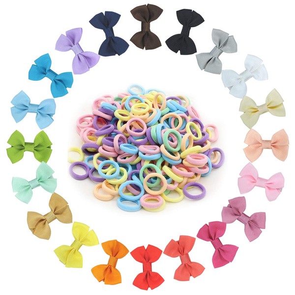 70Pcs Baby Girls Hair Bows Clips Hair Bobbies Set-20 Pcs Bow Hair Pins and 50 Pcs hair bands Hair Accessories for Baby Little Girls Kids Toddlers