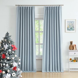 WEST LAKE 102 Inches Long Dusty Blue Bailey Pinch Pleat Full Blackout Curtains with Liners,Linen Textured Drapes for Modern Bedroom Living Room,Thermal Insulating Backtab Window Treatment,40"Wx102"Lx2