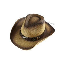 TUREVIEW Western Cowboy Cowgirl Outback Fashion Straw Hat Printed for Men and Women with Shapeable Wide Brim (Brown)
