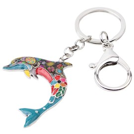 NEWEI Enamel Keyring Dolphin Pendant Sea Animals Rings Decoration for Women Girls Children Bag Purse Charms Car Gifts, multicoloured