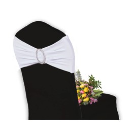 10pc Heavy Duty Elastic Bands for Chair Covers Round Diamante Buckle Wedding Valentine's (White)