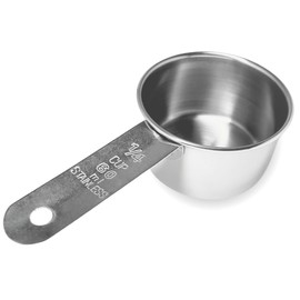 1/4 Cup Stainless Steel Measuring Cup | Sturdy Metal 60 ml | 60 cc | 2 oz | Single Cup for Wet and Dry Ingredients | Great for use as 1/4 Cup Dog Food Scoop - 1 PK