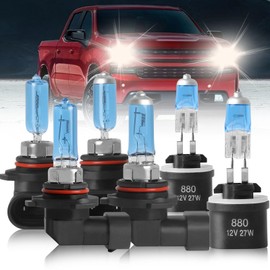 NSDXCT Fit For Chevy Silverado 1500 2500 2002-2006 Headlight Bulbs, High Performance Car Halogen Bulb, 9005 High Beam 9006 Low Beam 880 Fog Light Bulbs, Replacement Headlight Light Bulb, 6PCS