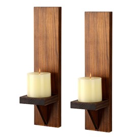 OwnMy Set of 2 Wooden Wall Candle Sconces Rustic Wall Mount Wooden Pillar Candle Sconces, Brown Farmhouse Wall Candle Sconces Hanging Wall Sconces Vintage Wall Candle Holders Decor for Living Room