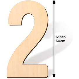 SAVITA 12 Inch Blank Wooden Number 2 Unfinished Wood Slices Sign Board for DIY Craft Projects Home Sign Wall Birthday Wedding Party Decoration (2)