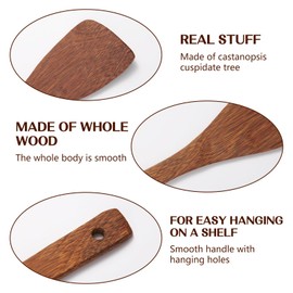 2 Pcs Wooden Spatula for Non Stick Cookware,Wood Utensils Set for Cooking,Long Handle Flat Frying Inclined Spatula,Healthy (A2-13"x3.1")