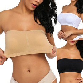 Women's Bandeau Bra 3 Pieces Padded Strapless Brarette Soft Bra Seamless Bandeau Tube Top Bra for Women