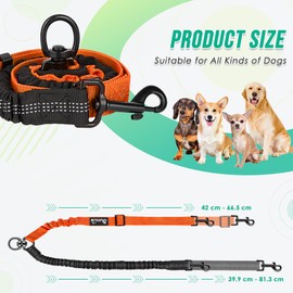 Eyein Double Dog Lead No Tangle, 360° Swivel Rotation Dual Dog Lead for Walking 2 Dogs, Adjustable Reflective Shock Absorbing Splitter Leash for Training, Small, Medium & Large Dogs(black&orange,m)