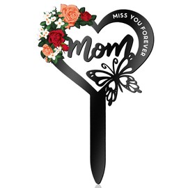 Hoemwarm Memorial Grave Markers for Mom,Heart Grave Decorations for Cemetery,Butterfly Cemetery Cardinals Metal Grave Stake Decoration Garden Stakes for Mom