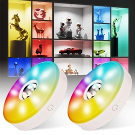 Rechargeable Puck Lights with Remote Control, 12 Color Changing Under Cabinet Lighting, Wireless RGB tv Led lights for bedroom & Closet, Dimmable Magnetic under counter lights for kitchen, Shelf,Party