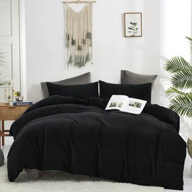 CLOTHKNOW Black Velvet Full Comforter Set, 3Pcs High Material Fluffy Bedding Comforter, Includes 1 Comforter & 2 Pillowcases, Best for Sleeping, Home Decor